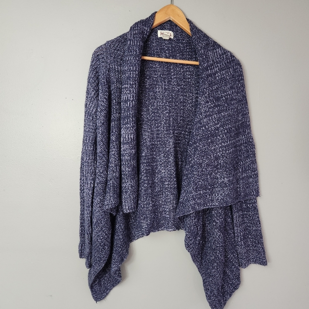 3/$25 Mudd Open Cardigan Sweater Womens Large blue purple knit waterfall cut